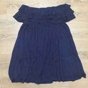 Navy Blue Strapless Dress w/ Ruffle Top - Size S